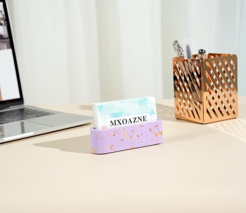 Business Card Holder for Desk, Terrazzo Business Card Display, Minimalist Modern Office Desk Card Organizer, Concrete Business Card Stands for Wom...