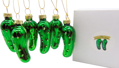 Christmas Pickle Ornament Pack Blown Glass Tree Decoration Gift Boxed, Set of 6...