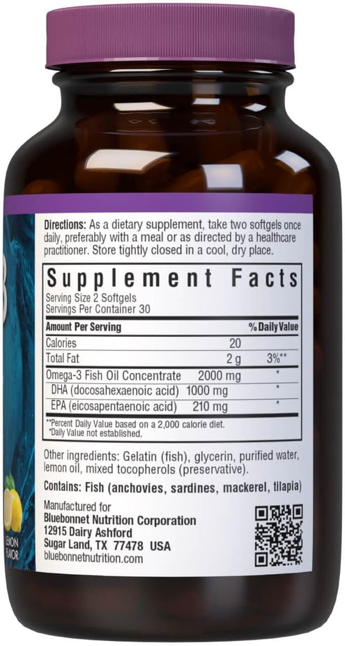 Bluebonnet Nutrition Omega-3 Brain Formula Natural Wild Caught Triglyceride Form DHA 860 mg EPA 120 mg - Highly Concentrated Cognitive Health & We...