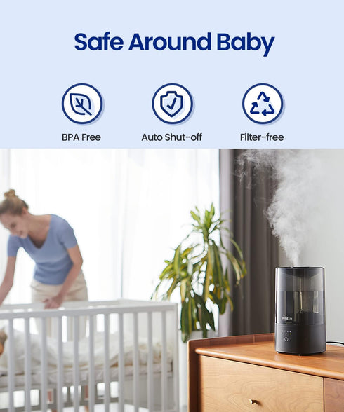 Humidifiers for Bedroom, Cool Mist Humidifier for Home Plant and Baby Nursery, Quiet Ultrasonic Humidifier with 360° Nozzle, Auto Shut-Off, Filter...