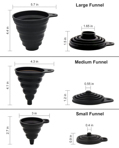 3 Sizes of Kitchen Funnel Set, Food Grade Funnels for Filling Bottles, Premium Silicone Collapsible Funnel for Transferring Liquid, Powder Transfe...