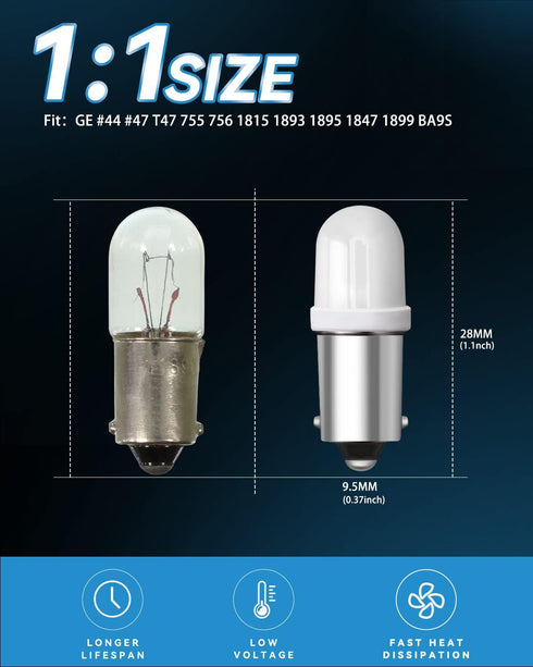 Keiurot GE44 47 Bulb 755 756 1893 1895 1847 Bulb BA9S DC AC 6.3V 6V Bayonet Led Bulb for Pinball Led Bulbs Pinball Machine Light Bulb Warm White N...