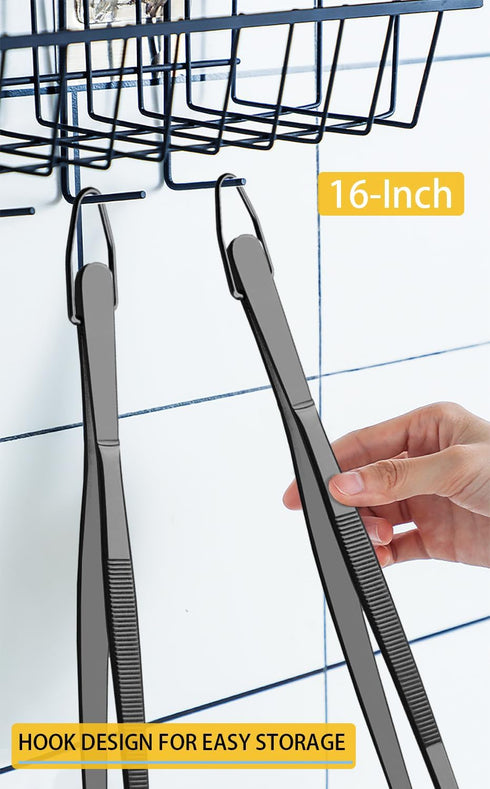 JETKONG 2 Pcs 16-Inch Heavy Duty Plating Tongs, Extra-Long Kitchen Fine Tongs Large Stainless Steel Cooking Forceps (Black)...