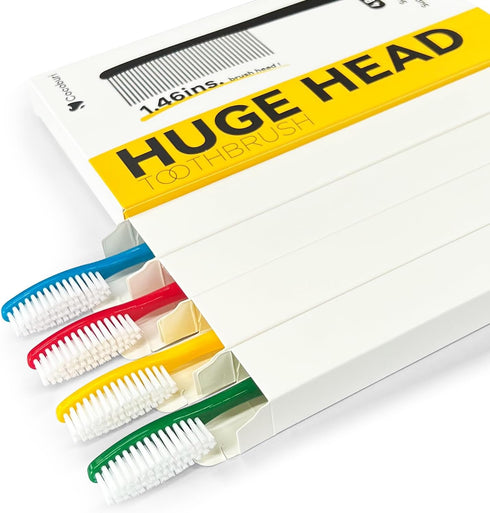 Huge Head Toothbrush Hard Toothbrushes for Adults Hare&Firm Toothbrush Bristles BPA Free Oral Care 4 Packs...