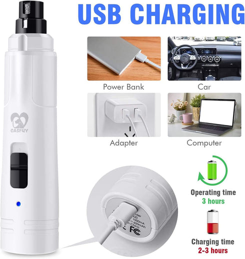 Casfuy Dog Nail Grinder with LED Light - Upgraded 2-Speed Electric Pet Nail Trimmer Powerful Painless Paws Grooming & Smoothing for Small Medium L...