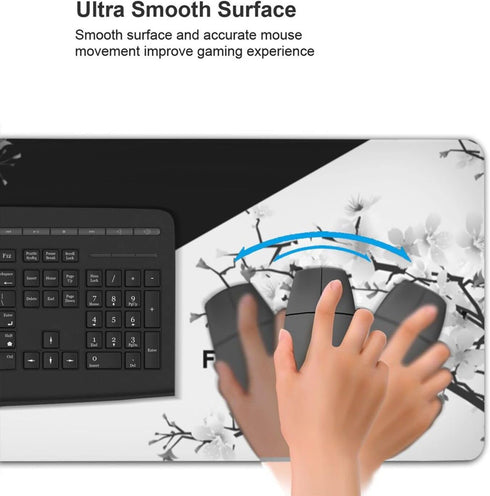 Black and White Cherry Blossom Mouse Pad Gaming Large Mouse Pad Japanese XL Mousepad Extended Long Big Desk Mat Stitched Edges Non-Slip Rubber Bas...