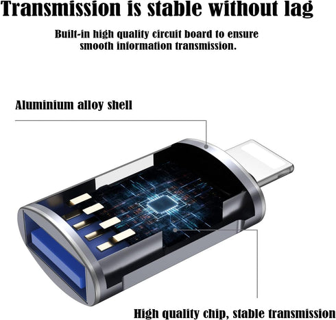 Lightning to USB Adapter, USB to iO-S OTG3.0 Adapter (1 Piece), Compatible with The Connection Between IP-Hone and Products Such as Cameras, USB D...