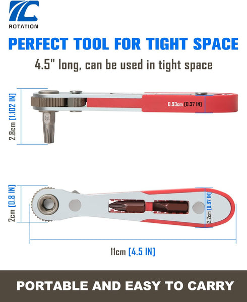 ROTATION 44pc Bit Set with 1/4 Mini Ratchet Offset Screwdriver, Portable Case, CR-V Steel, Drive Handle & Multi Hex/Phillips/Slotted/Torx/Star Bit...
