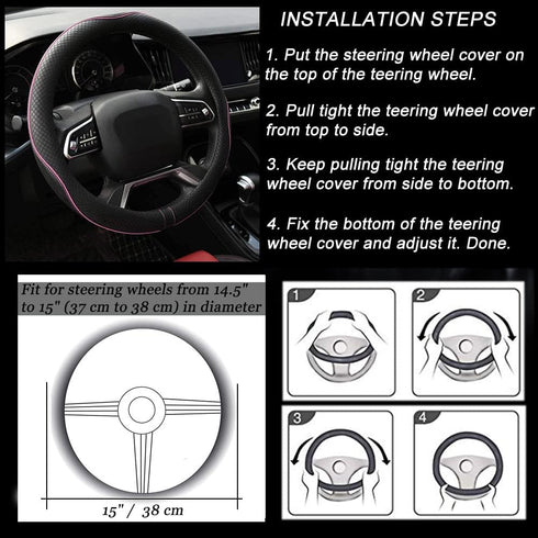 Microfiber Leather Steering Wheel Cover Anti-Slip Matte Finish Auto Car Wheel Cover Universal 15 Inch Wheel Cover for Car Embossing Pattern (Pink ...