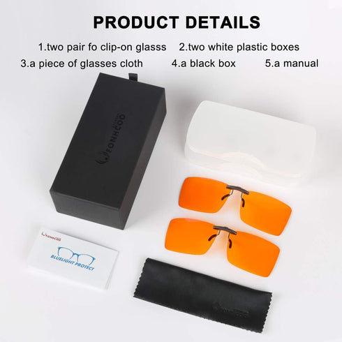 FONHCOO Clip-on Blue Light Blocking Glasses Womens Mens 2 Pack over Prescription Glasses Framless Lens Anti Eyestrain Headaches UV Filter Computer...