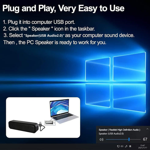 ZETIY Updated Computer Speaker, USB Powered Speaker for Desktop,Windows PC,Mac. Portable Mini Sound bar-Plug and Play with Volume Control and Mute...