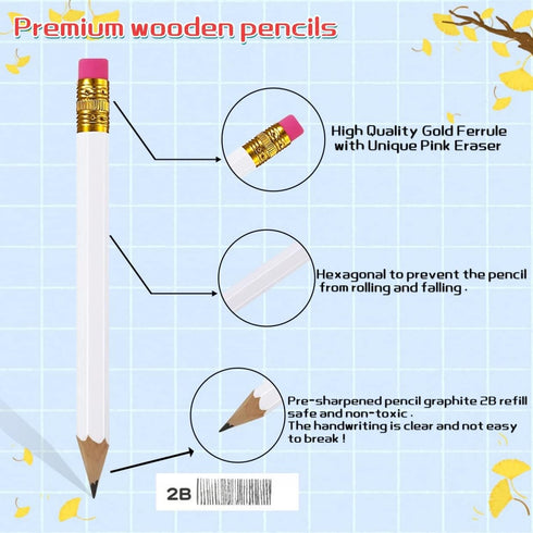 25pcs Golf Pencils with eraser Hexagon Wooden Pencils Graphite 2B for Golf Event Scoring,Classroom,Wedding,Company Meetings,Pew, Pocket (white)...