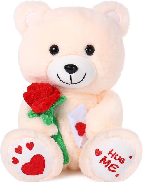 10 Inches Toy with Rose Plush Stuffed Animal Plush Valentine's Day Bear Toy Plush Puppy Dog with Heart Rose for Girlfriend, for Mother's Day Birth...