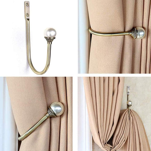 Coolnice 2 Pack Curtain Holdbacks Wall Mounted Curtain Tiebacks Hooks Plastic Pearl U Shape Curtain Tiebacks with Screws Curtain Ties for Home Off...