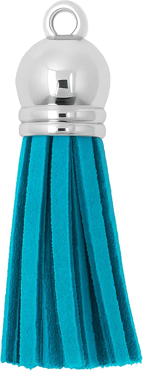 Mandala Crafts 100 Pcs Peacock Blue Faux Suede Tassels Bulk Keychain Making Supplies - Small Leather Tassels for Charms, Jewelry Making, and DIY C...