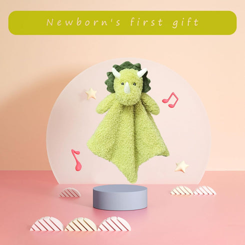 Baby Green Triceratops Soft Stuffed Animal Security Blanket, Plush Dinosaur Character Lovey Blanket, Baby Shower/Nursery Gift, Cuddly Newborn, Inf...