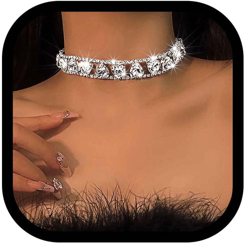 Zoestar Rhinestone Choker Necklace Jewelry Silver Sparkly Crystal Heart Neck Chain for Women...