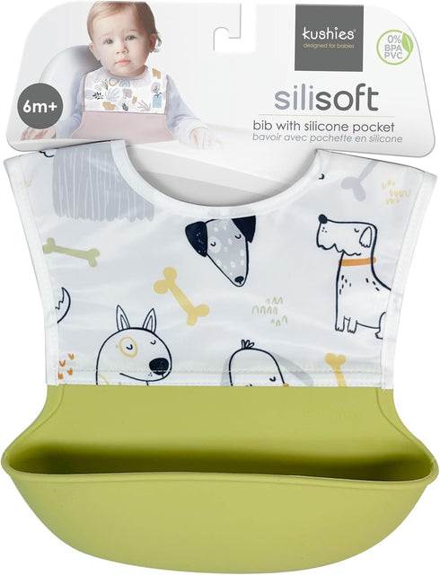 Kushies Silisoft Bib, Waterproof Top with Soft Silicone catch all pocket for Babies and Toddlers...