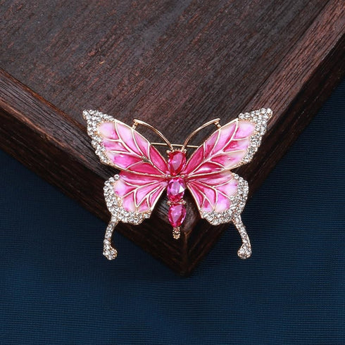Pink Butterfly Brooches and Pins Crystal Butterfly Insect Safty Pin Dress Coat Suit Decor...