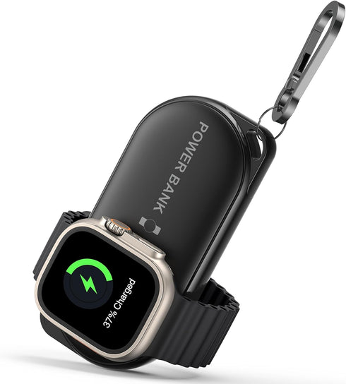 Facbiny Portable Wireless Watch Charger, 1200mAh Keychain Wireless Power Bank with Type A-C Cable, Travel for Apple Watch Series 9/8/7/6/5/4/3/2/S...