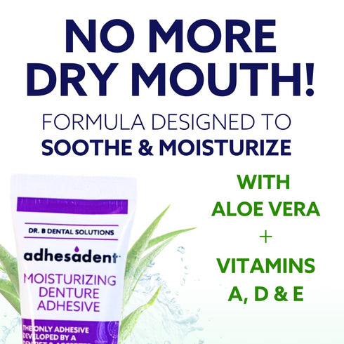 Dr. B Dental Solutions Adhesadent Moisturizing Denture Adhesive - Secure Denture Glue with Strong Grip & Natural Taste - Zinc-Free Dental Adhesive...