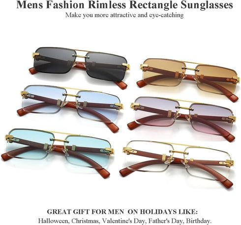 Gleyemor Mens Sunglasses Fashion Rimless Rectangle Sunglasses Square Frameless Sunglasses for Men...