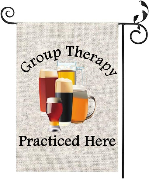 PXTIDY Funny Drinking Garden Flag Group Therapy Practiced Here Drinking House Yard Flag Beer Outdoor Decoration Flag Group Therapy Home Decor...
