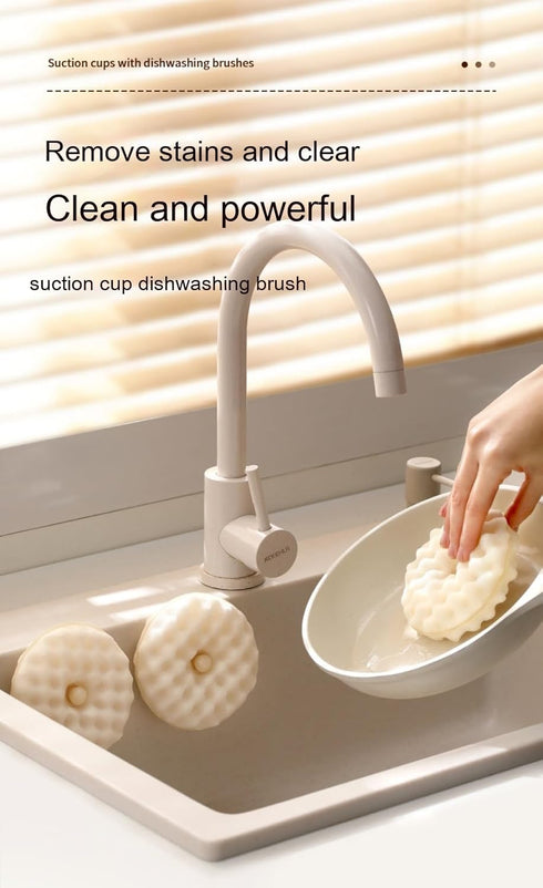 4Pcs Dishwashing Sponges with 2Pcs Suction Cups - Premium Dual-Sided Kitchen Dish Scrubber Cleaning Brush...