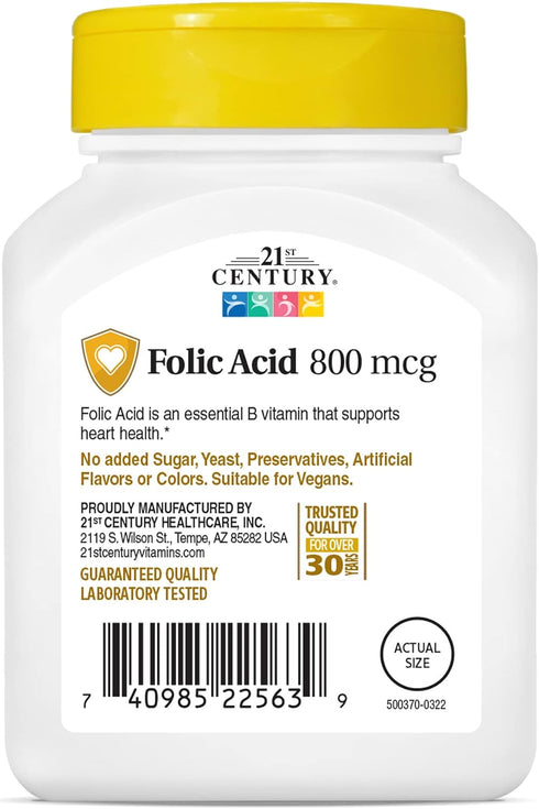 21st Century 800 mcg Folic Acid Tablets, Assorted, 180 Count...