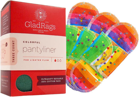GladRags Reusable Pantyliner (3-Pack) - 100% Cotton Reusable Menstrual Pads, Washable Absorbent Pantyliners, Light Flow Period Pads, Washing Machi...