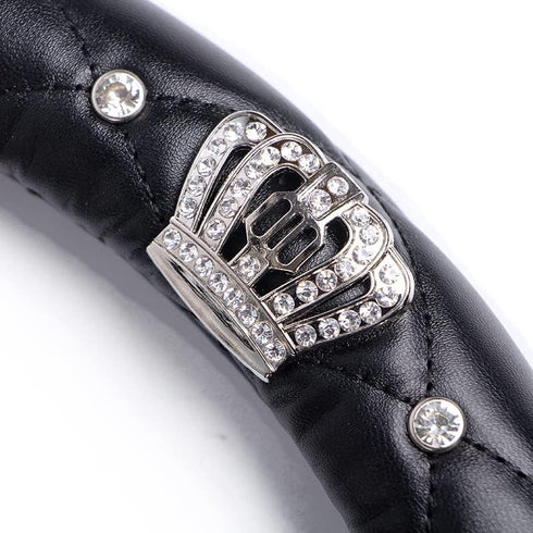 Bling Crown Leather Steering Wheel Cover Women Crystal Rhinestones Diamond Steering Covers 15inch Non Slip Car Protector Accessory Universal Fit M...