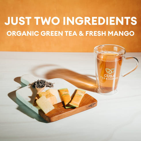 Cusa Tea & Coffee | Premium Instant Mango Green Tea With Real Fruit & Spices | Organic Leaves Drink Mix Packets | Hot or Iced Tea (30 Single Servi...
