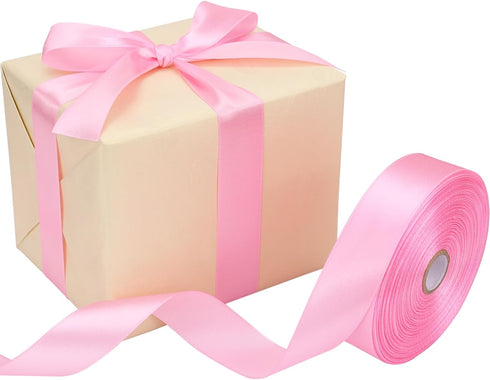 1 inch Pink Satin Ribbon 50 Yards Solid Fabric Ribbons Roll for Wedding Invitations, Bridal Bouquets, Sewing, Party Decorations, Gift Wrapping and...