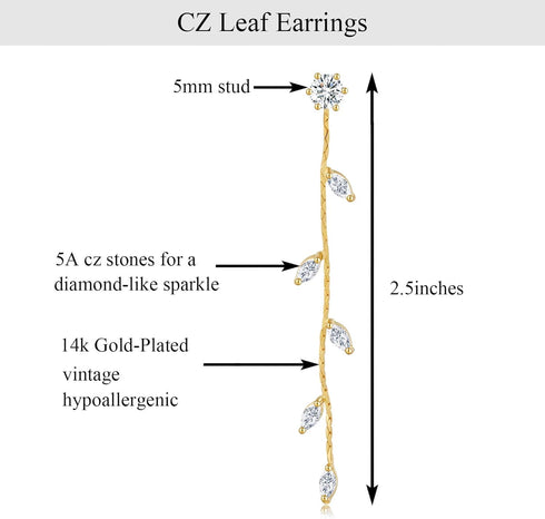 Long Crystal Drop Earrings Dangling Cubiz Zirconia Threader Earrings Crystal Leaf Drop Dangle Earrings for Women Bridal Wedding...