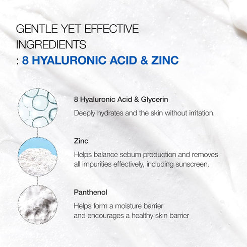 ANUA Hydrating Gentle Foaming Cleanser, Hyaluronic Acid, Glycerin, Zinc, Panthenol, Korean Face Wash for Dry Skin, for Double Cleansing, Korean Sk...