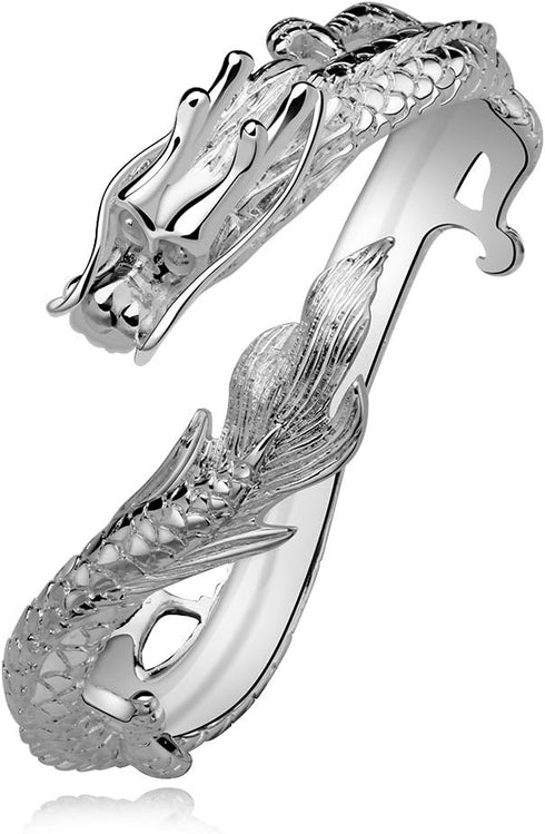 Fashion 925 Sterling Silver Antique Chinese Dragon Chic Lady Gentleman Bangle Bracelet...