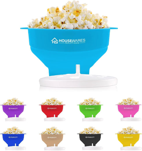 Collapsible Silicone Microwave Hot Air Popcorn Popper Bowl With Lid and Handles - Aqua...