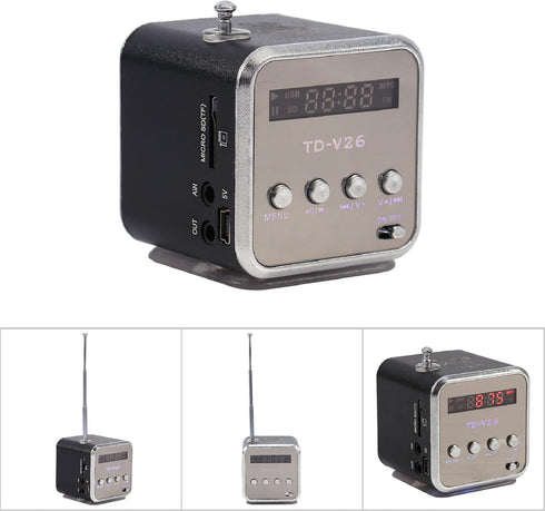 Music Player, Mini Speaker Music Player Portable FM Radio Stereo PC Fashion Support Card and U Disk(Black)...