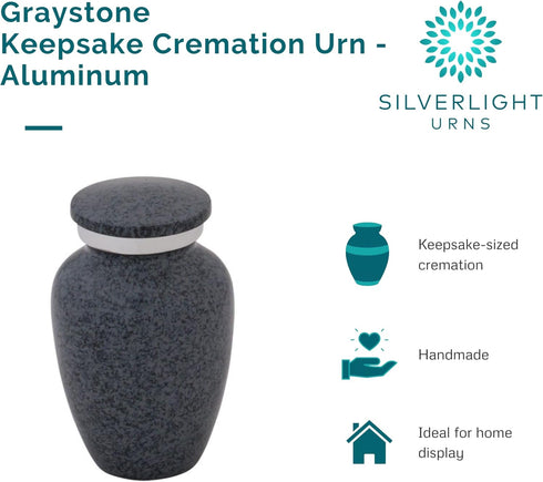 Graystone Keepsake Cremation Urn for Ashes, Aluminum, Gray Urn, Keepsake Sized Cremation Urn, 3 Inches High...