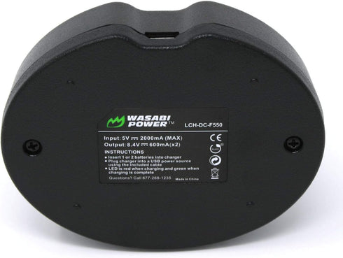 Wasabi Power Dual USB Battery Charger for Sony NP-F330, NP-F550 NP-F570 NP-FM55H NP-FM500H (L Series, M Series)...