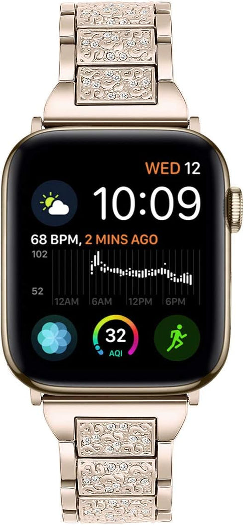 Bling Bands Compatible with Apple Watch Band 42mm/41mm/40mm/38mm Iwatch Series 10/9/8/7/6/SE/5/4/3/2/1, Women Metal Rhinestone Dressy Replacement ...