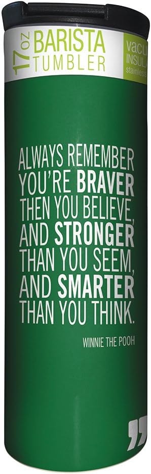 Tree-Free Greetings Braver Stronger Smarter Vacuum Insulated Travel Coffee Tumbler, 17 Ounce Stainless Steel Mug, Winnie the Pooh Quote...