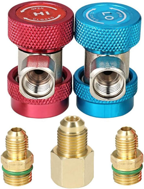 Adjustable R134a Quick Coupler High Low Conversion Adapter Fittings, Refrigerant Tank Adapter Kit for AC Air conditioning Refrigerant R134a HVAC A...
