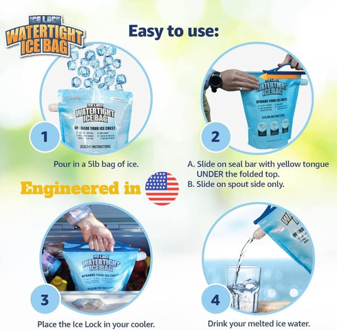 2 Large Leakproof Ice Bags. The original reusable Ice Pack for Coolers - Drop in Cubed Ice & Make Cold, Dry Freezer Packs for Coolers - Drink your...