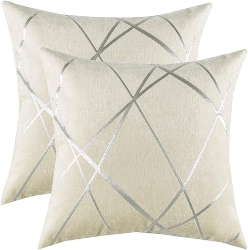 GIGIZAZA Decorative Couch Pillow Covers 24 x24,White Thick Cushion Pillows Covers,Sofa Square Accent Pillows Set of 2...