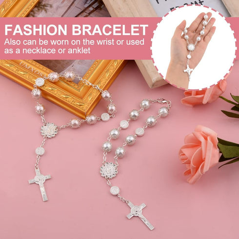 2 Pcs Car Rosary Chain, Rearview Mirror Catholic Beads Auto Rosary Hanging Rosary Chain, Exquisite Car Mirror Hanging Accessories for Truck Bike, ...