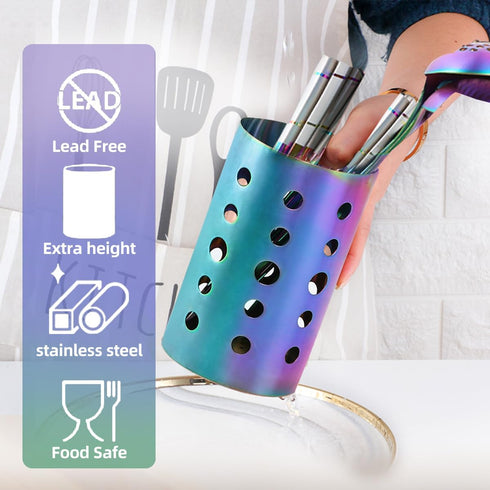 Kitchen Utensil Holder for Countertop (H6.7” x W4.1”), Stainless Steel Cooking Utensil Caddy for Tools, Spatulas, Spoons, Silverware & More, Cooki...