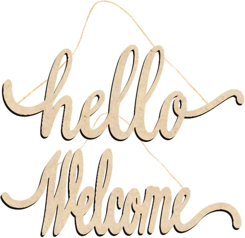 Hello Welcome Wood Sign Cutout Wooden Letter Sign DIY Block Words Decorative Signs for Wreath Home Door Wall Art Decoration...