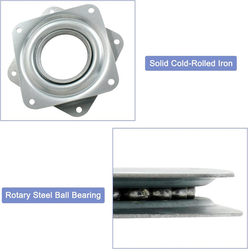 2pcs 3" Square Lazy Susan Turntable Heavy Duty Lazy Susan Hardware, Steel Ball Bearing Rotating Tray Swivel Plate for Dining Table, Stool Chair, P...