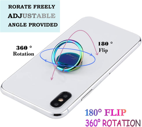 Rainbow Cell Phone Ring Stand Holder,Blue Multicolor Ring Grip Kickstand,360 Rotation Metal Finger Ring for Almost All Phones,Pad...